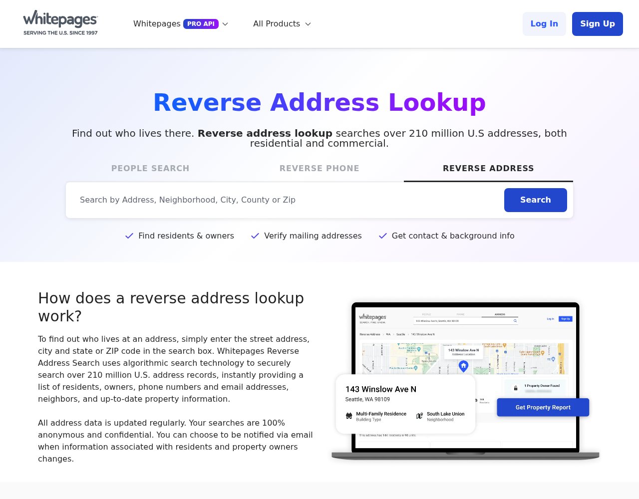 Whitepages reverse address lookup screenshot